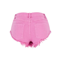 Short en jean taille basse couleur macaron mignon et vieilli - Rose