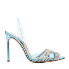 Dazzling Rhinestone Twist Front Pointed Toe PVC High Heel Pumps - Blue