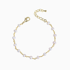 Fall In Love Pearlized Beaded Trimmed Plated Chain Bracelet - Gold