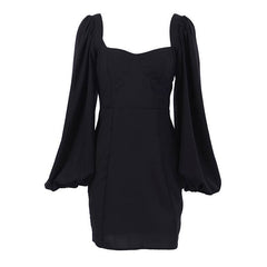 Exaggerated Bishop Sleeve Sweetheart Neck Bodycon Party Mini Dress - Black