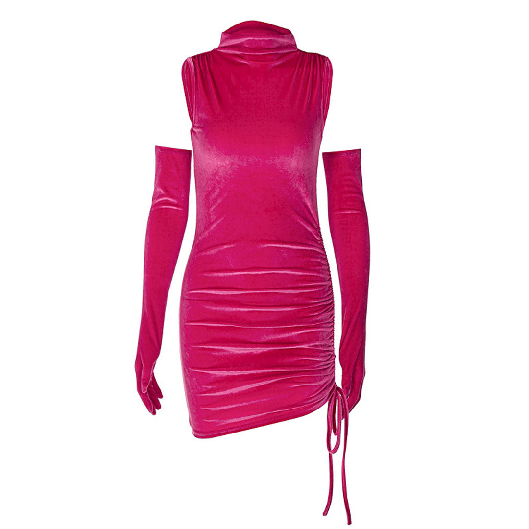 Fabulous Velvet Glove Hochgeschlossenes, gerüschtes, figurbetontes Party-Minikleid - Pink