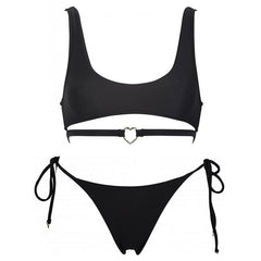 Fall in Love – Bralette-Bikiniset mit Metallherz und Schnürung – Schwarz