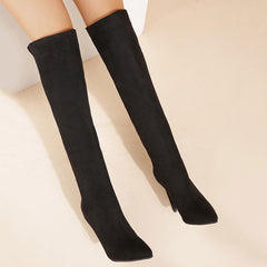 Fashionable Suede Pointed Toe High Heel Knee High Boots - Black