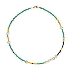 Faux Baroque Pearl Enamel Beaded Choker Necklace - Green