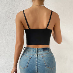 Haut corset push-up court avec broderie florale et bordure en dentelle à crochets et œillets - Noir