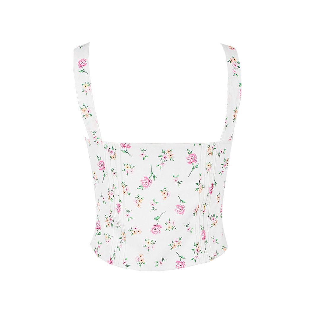 Débardeur bustier à volants et col carré avec imprimé floral - Rose