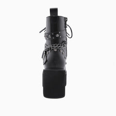 Gothic Punk Nieten Schnallenriemen Kettenglied Plateaustiefel - Schwarz