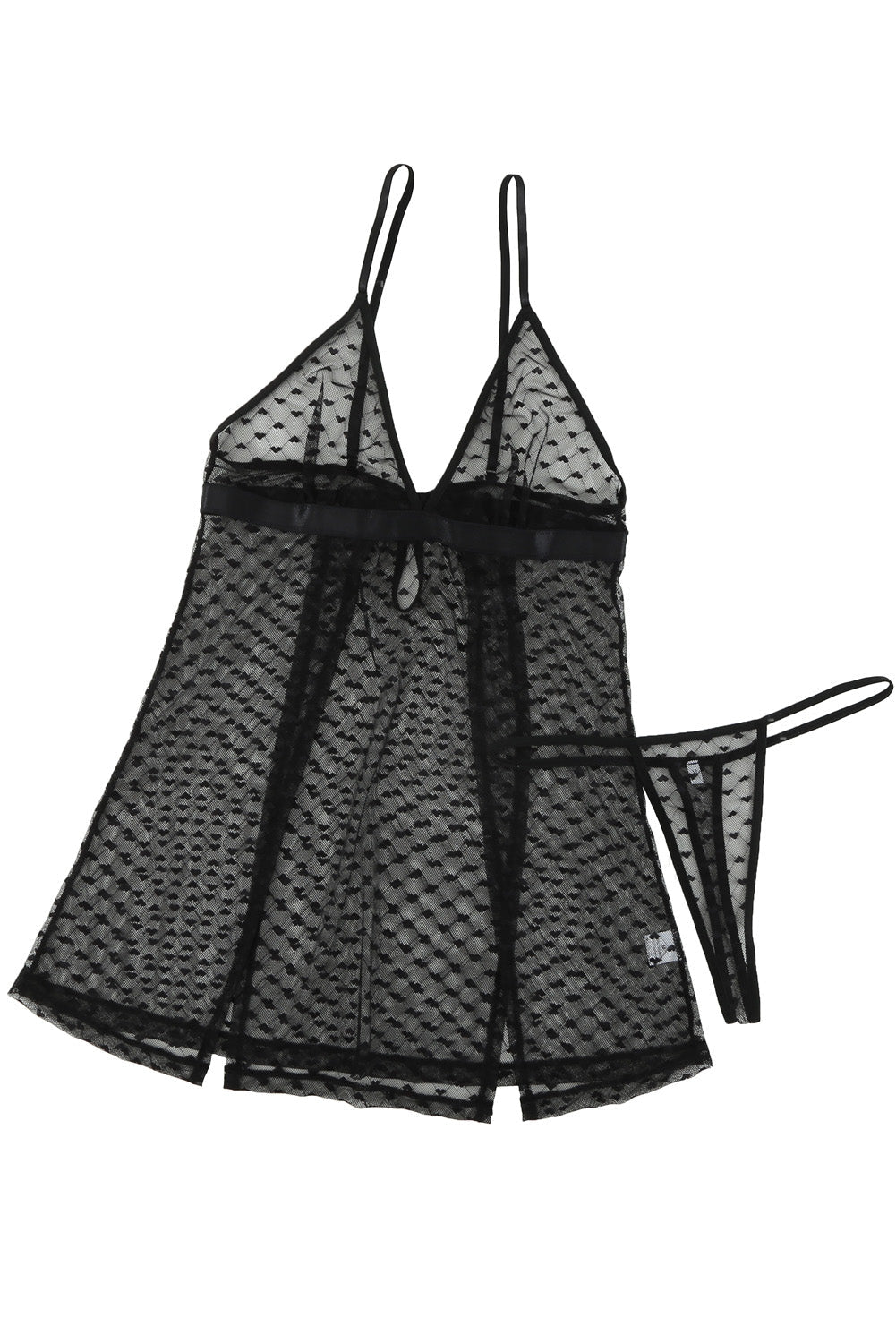 Herzförmiges Mesh-Babydoll mit Cut-Outs und Tanga