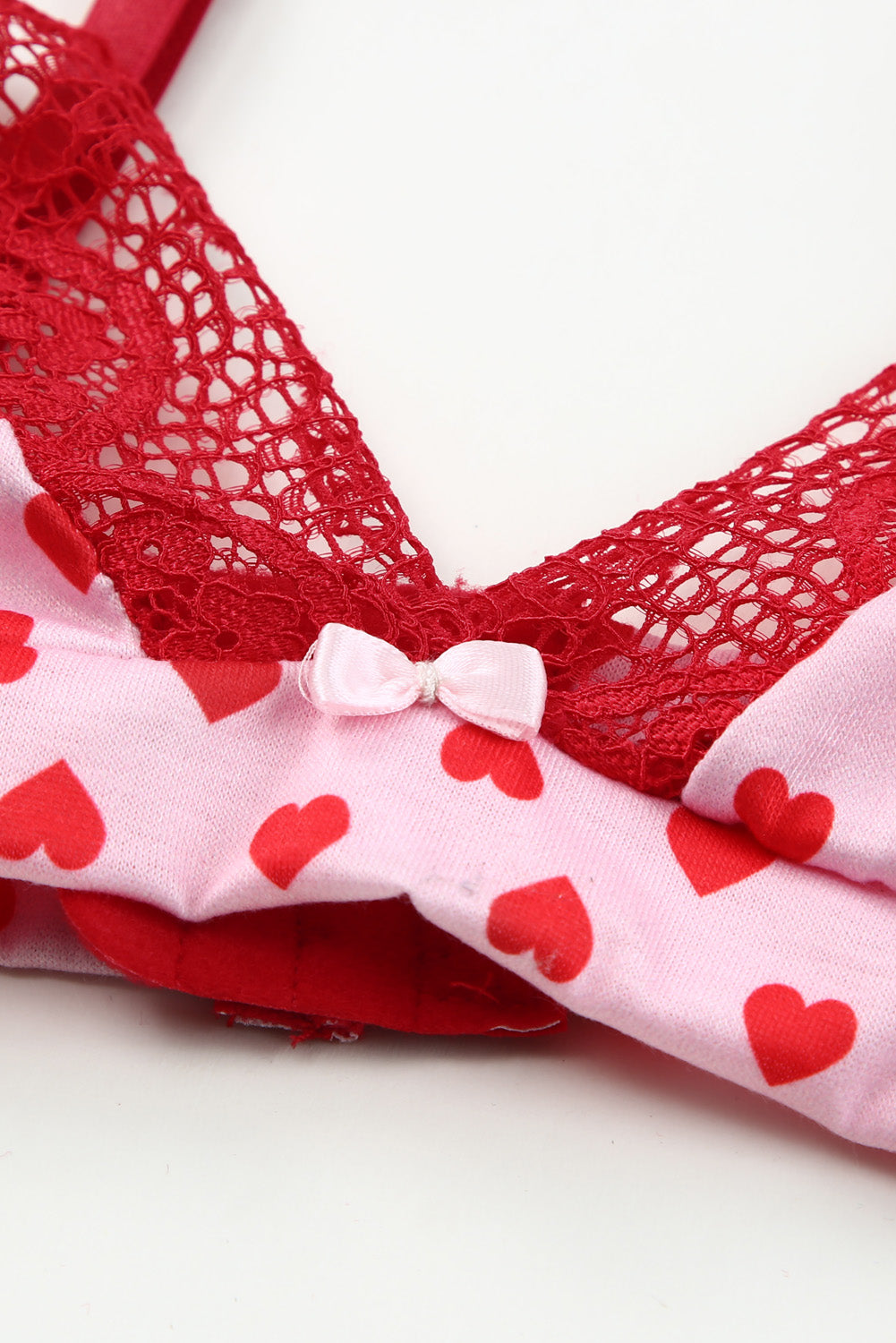 Lace Trim Heart Print Valentines Lingerie Set