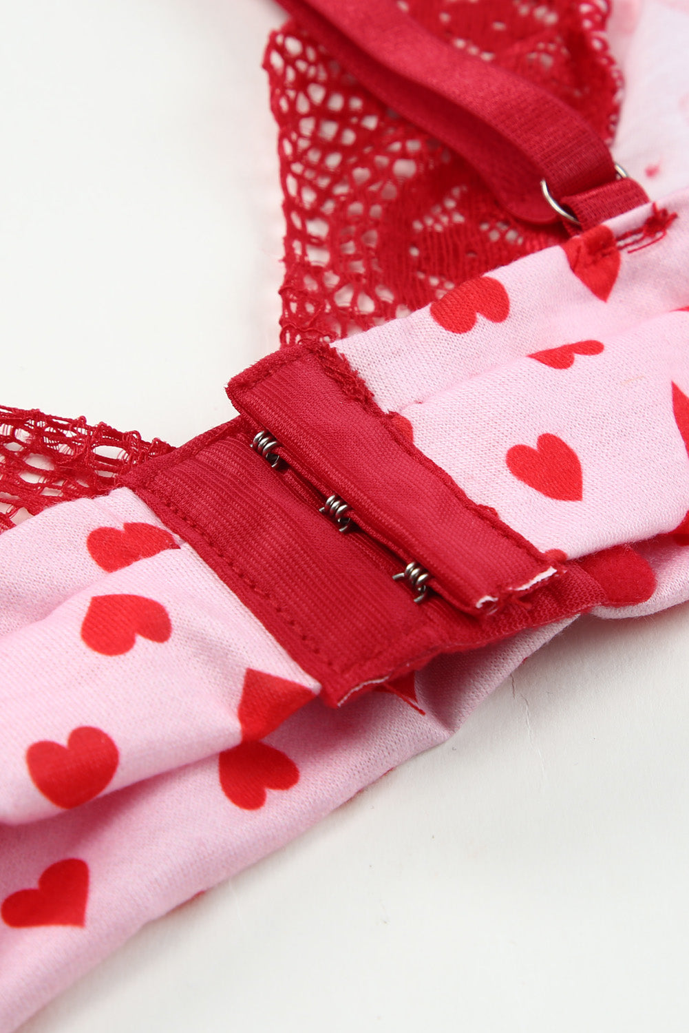 Lace Trim Heart Print Valentines Lingerie Set