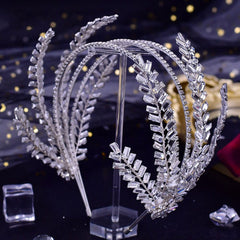 Luxury Leaf Trim Crystal Embellished Layered Headband - Silver