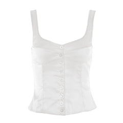 Luxury Satin Square Neck Button Up Sleeveless Tank Top - White