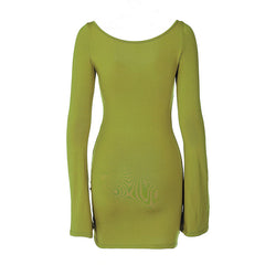 Minimalist Ruched Twist Trim Long Sleeve Bodycon Mini Dress - Green