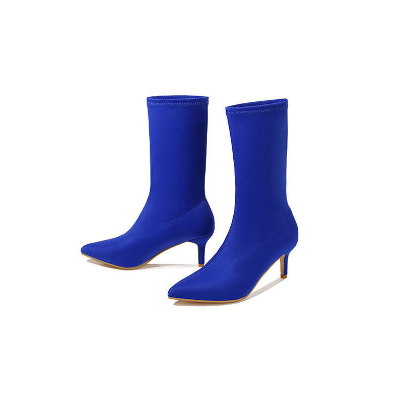 Minimalistischer Stil Spitzzehen High Heel Socken-Stiefeletten - Marineblau