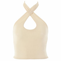 Neckholder-Crop-Tanktop mit überkreuzter Vorderseite - Beige