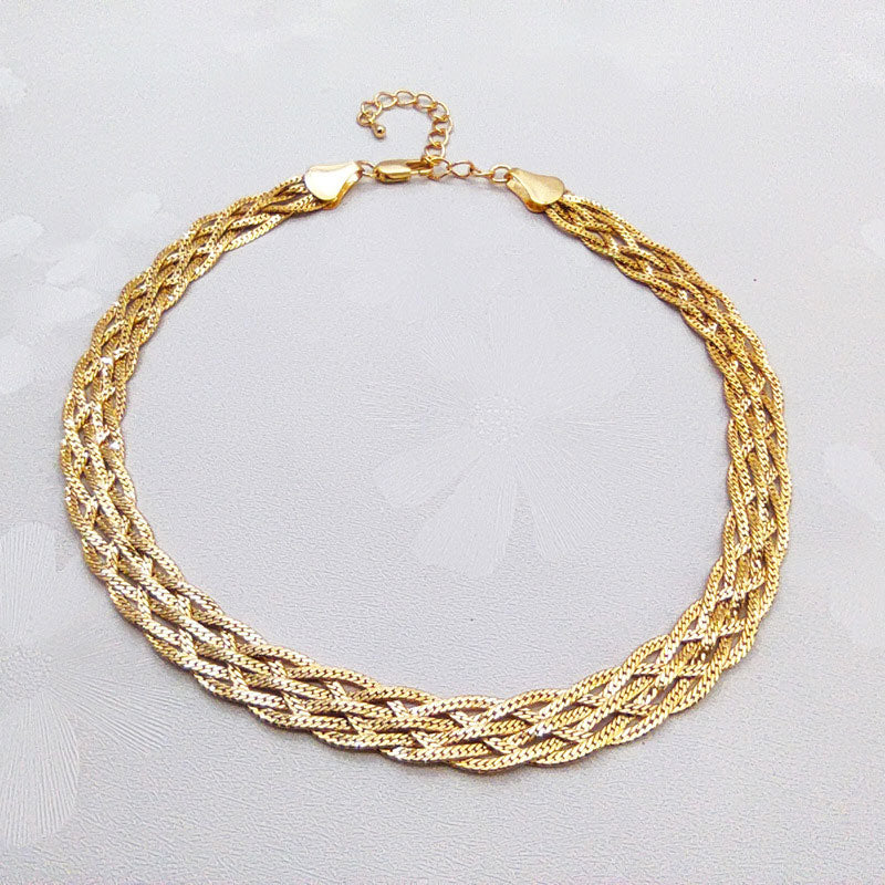 Geflochtene Choker-Halskette mit plattierter Weizenkette - Gold