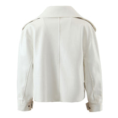 Modern Faux Leather Long Sleeve Collared Cropped Trench Coat - White
