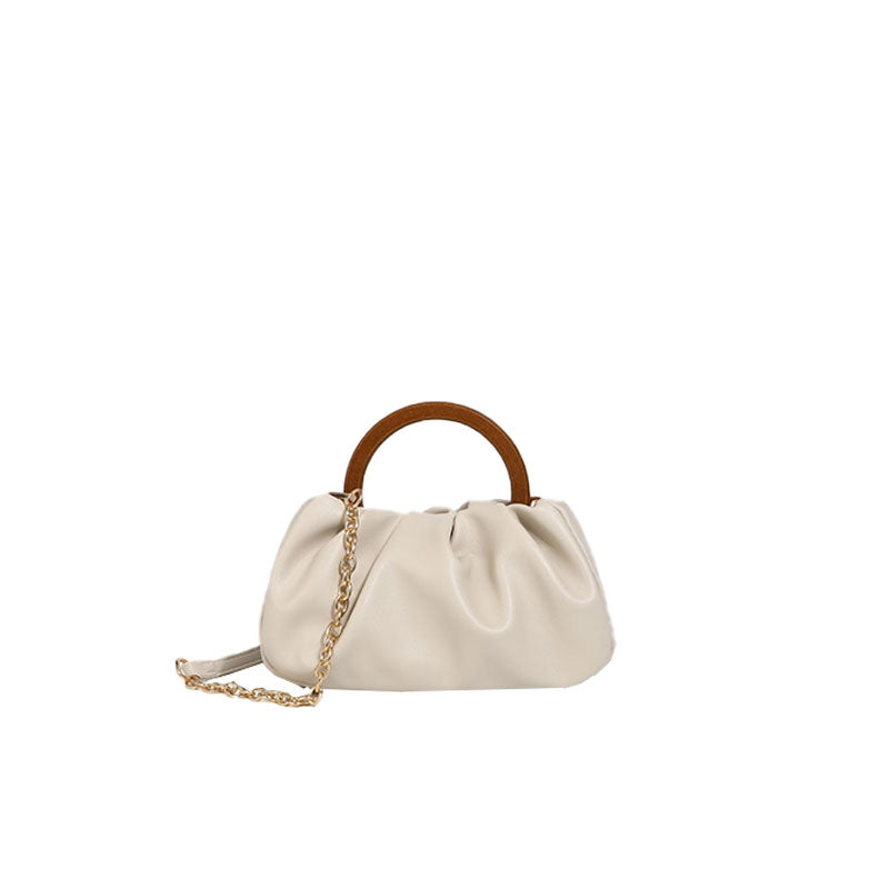 Sac fourre-tout en cuir à bordure froissée et boucle sur le dessus de style moderne - Beige