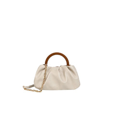 Sac fourre-tout en cuir à bordure froissée et boucle sur le dessus de style moderne - Beige