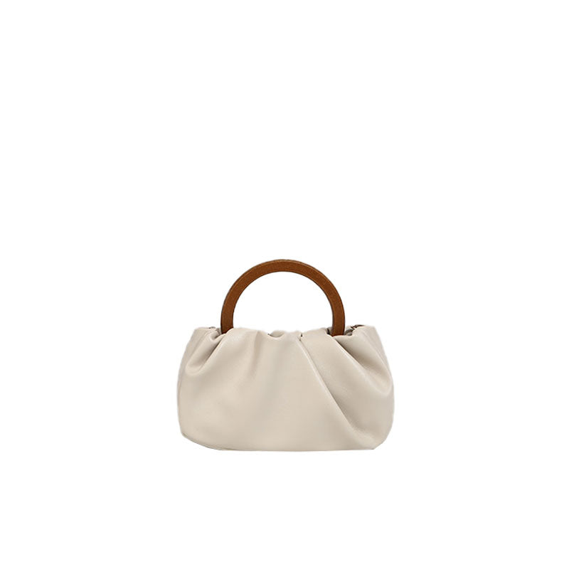 Sac fourre-tout en cuir à bordure froissée et boucle sur le dessus de style moderne - Beige