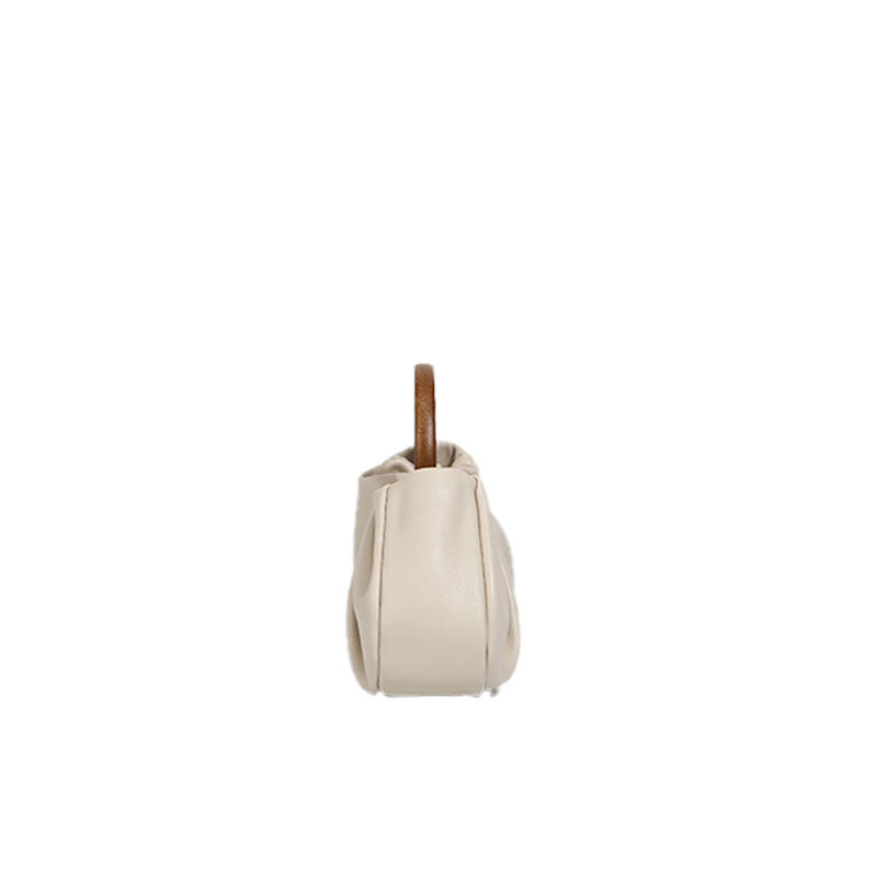 Sac fourre-tout en cuir à bordure froissée et boucle sur le dessus de style moderne - Beige