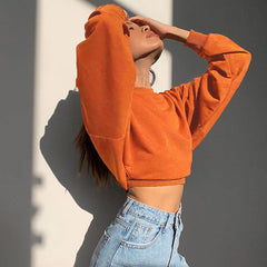 Oversized Cropped Sweatshirt mit überschnittenen Schultern und langen Ärmeln und Stehkragen - Orange