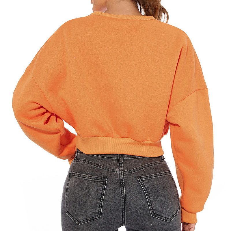 Oversized Cropped Sweatshirt mit überschnittenen Schultern und langen Ärmeln und Stehkragen - Orange