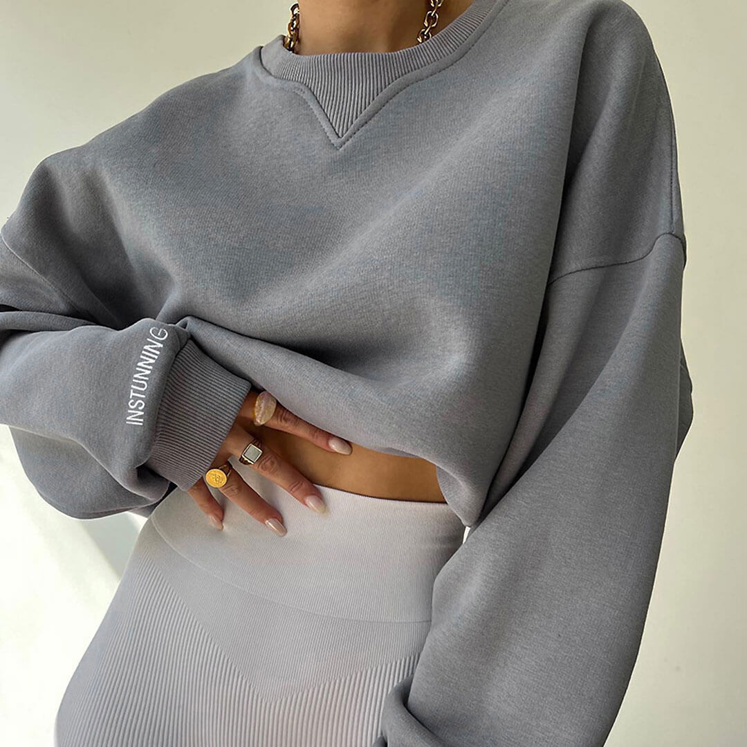 Oversize-Sweatshirt mit geripptem Schriftzug und überschnittenen Schultern - Grau