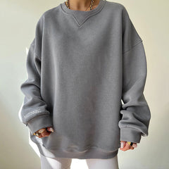 Oversized Ribbed Lettering Trim Drop Shoulder Long Sleeve Sweatshirt - Gray