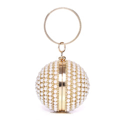 Sac de fête avec poignée en boule disco et strass nacrés - Doré