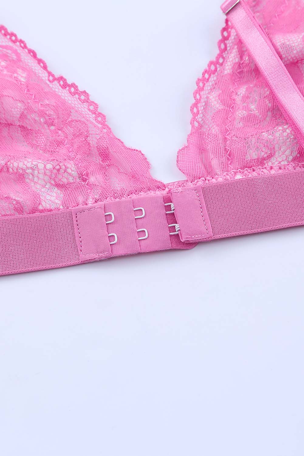 Pink 3Pcs Color Block Lace Bralette Lingerie Set