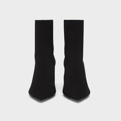 Bottes chaussettes mi-mollet élégantes à bout pointu et talon épais - Noir