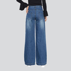 Wide-leg blue women's denim pants