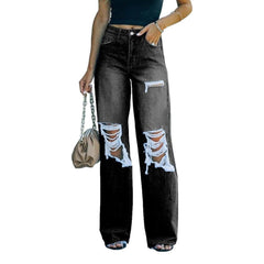 Jean femme à jambe large et effet usé