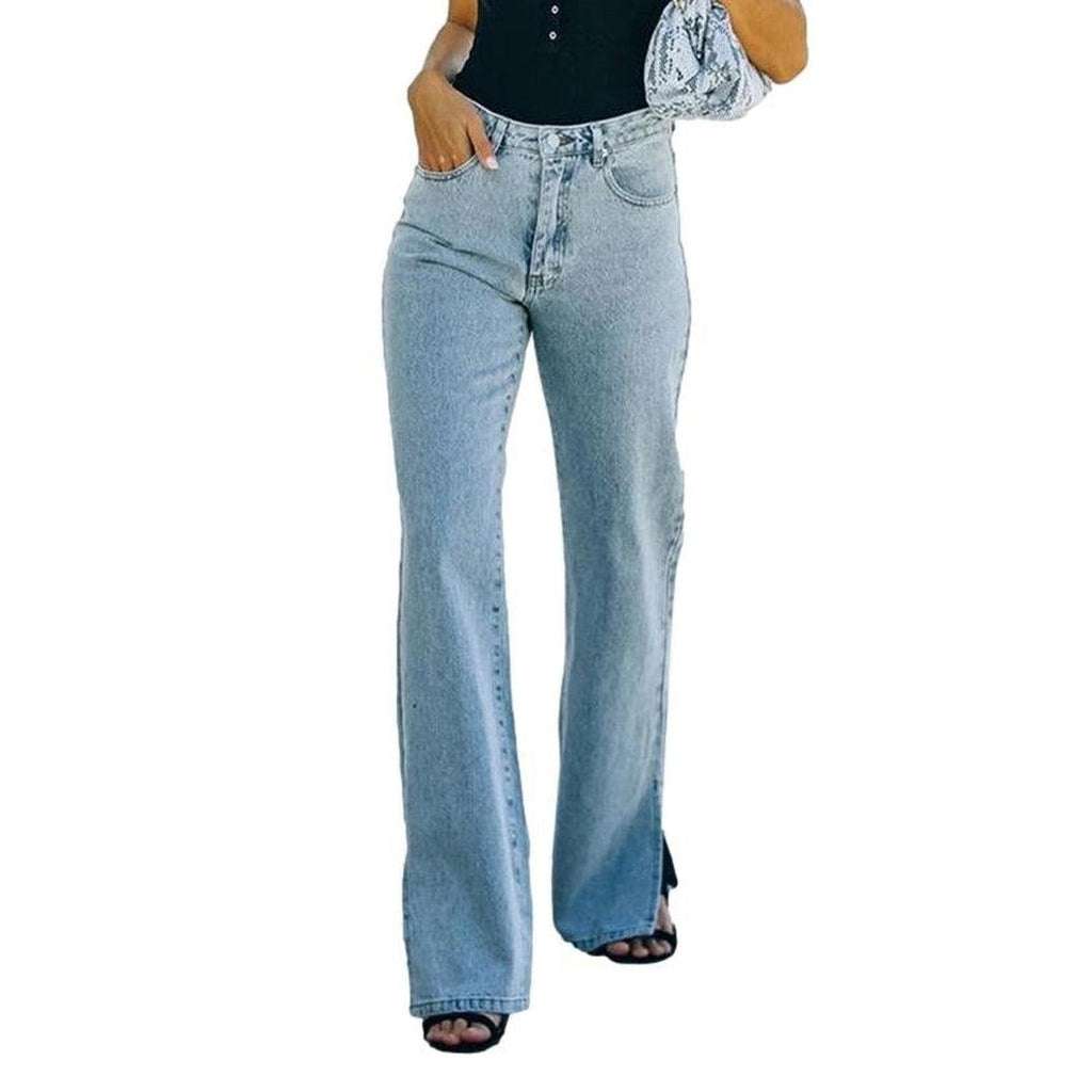 Wide leg bottom slit jeans