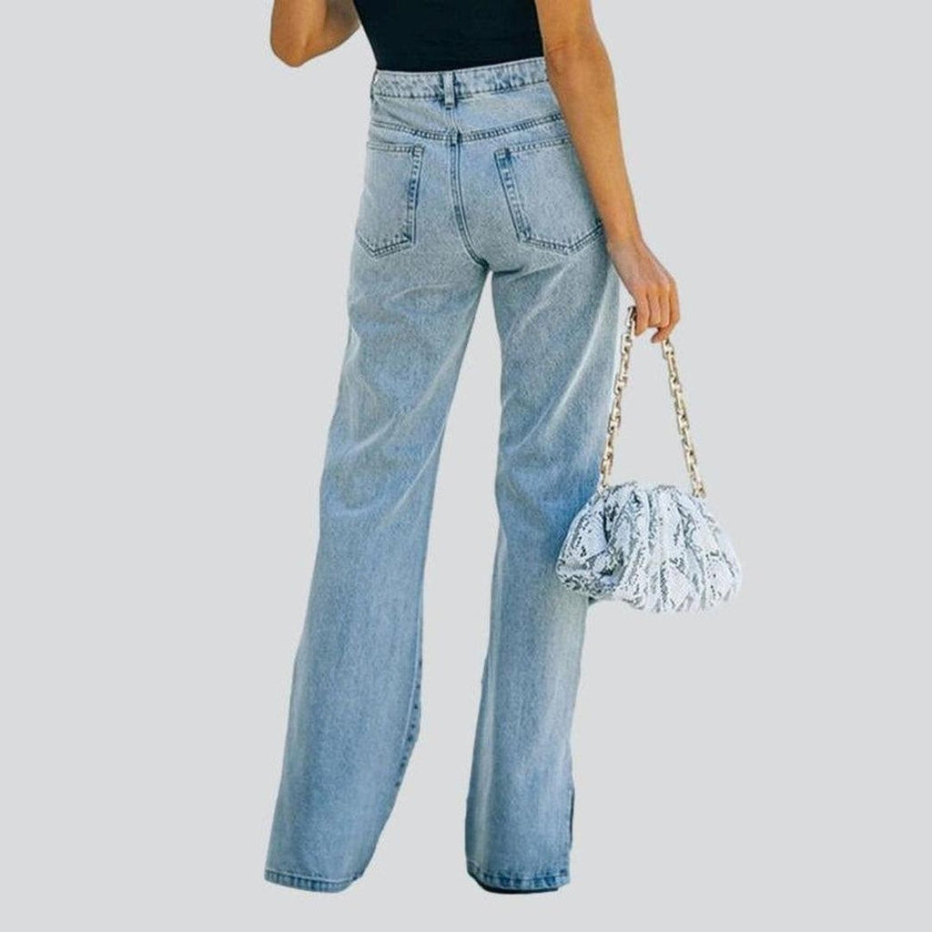 Wide leg bottom slit jeans