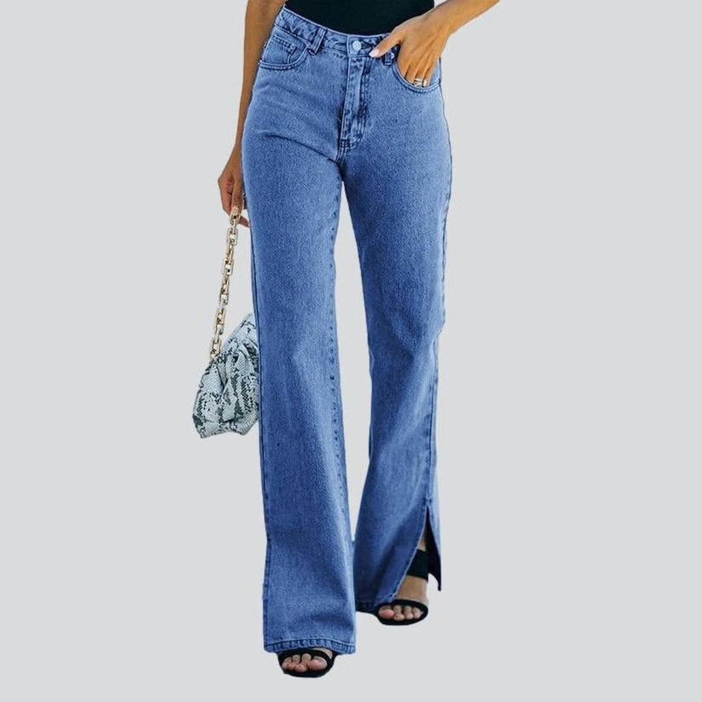 Wide leg bottom slit jeans