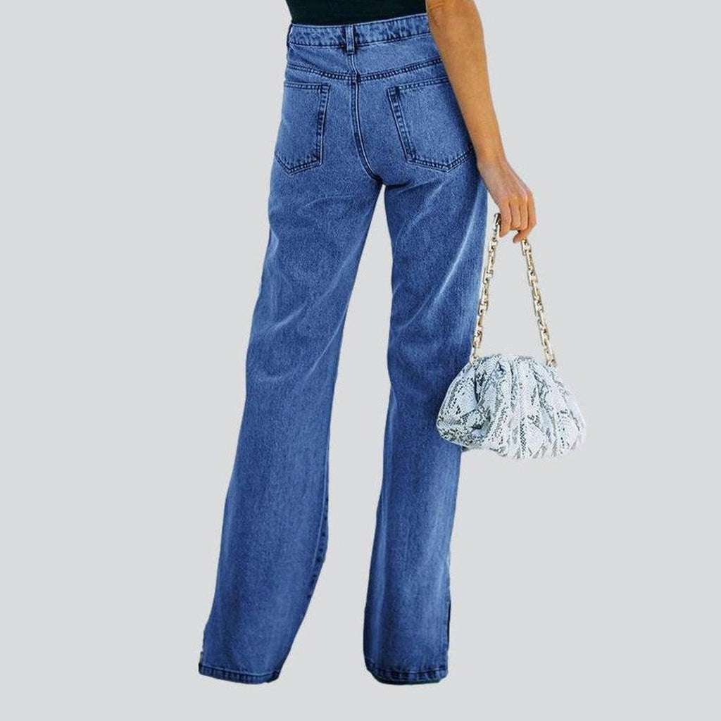 Wide leg bottom slit jeans