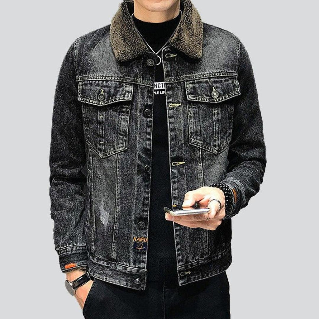 Winter black men's denim jacket