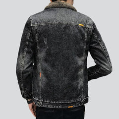 Winter black men's denim jacket