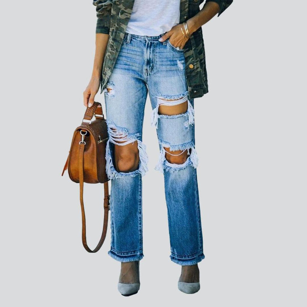 Distressed-Jeans mit weitem Bein