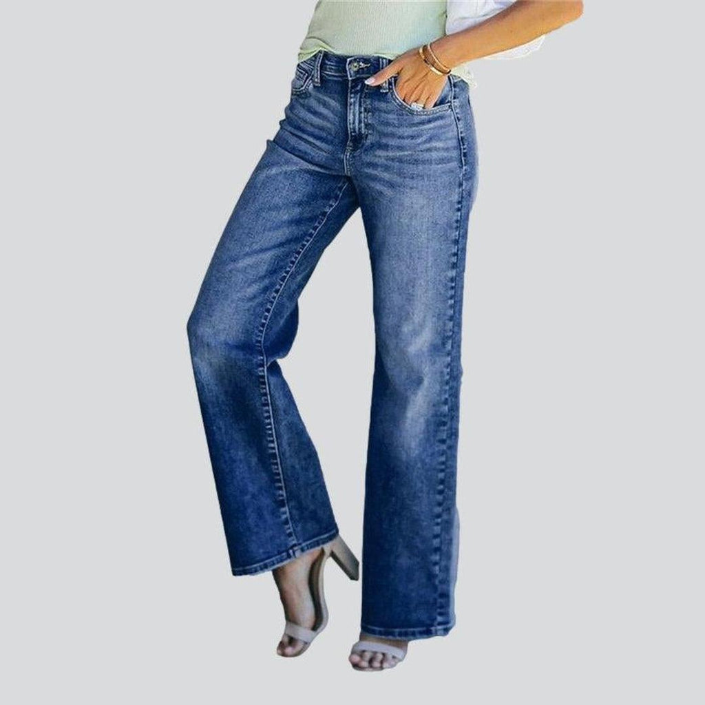 Whiskered women's wide leg jeans