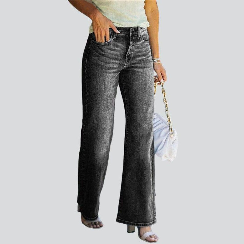 Whiskered women's wide leg jeans