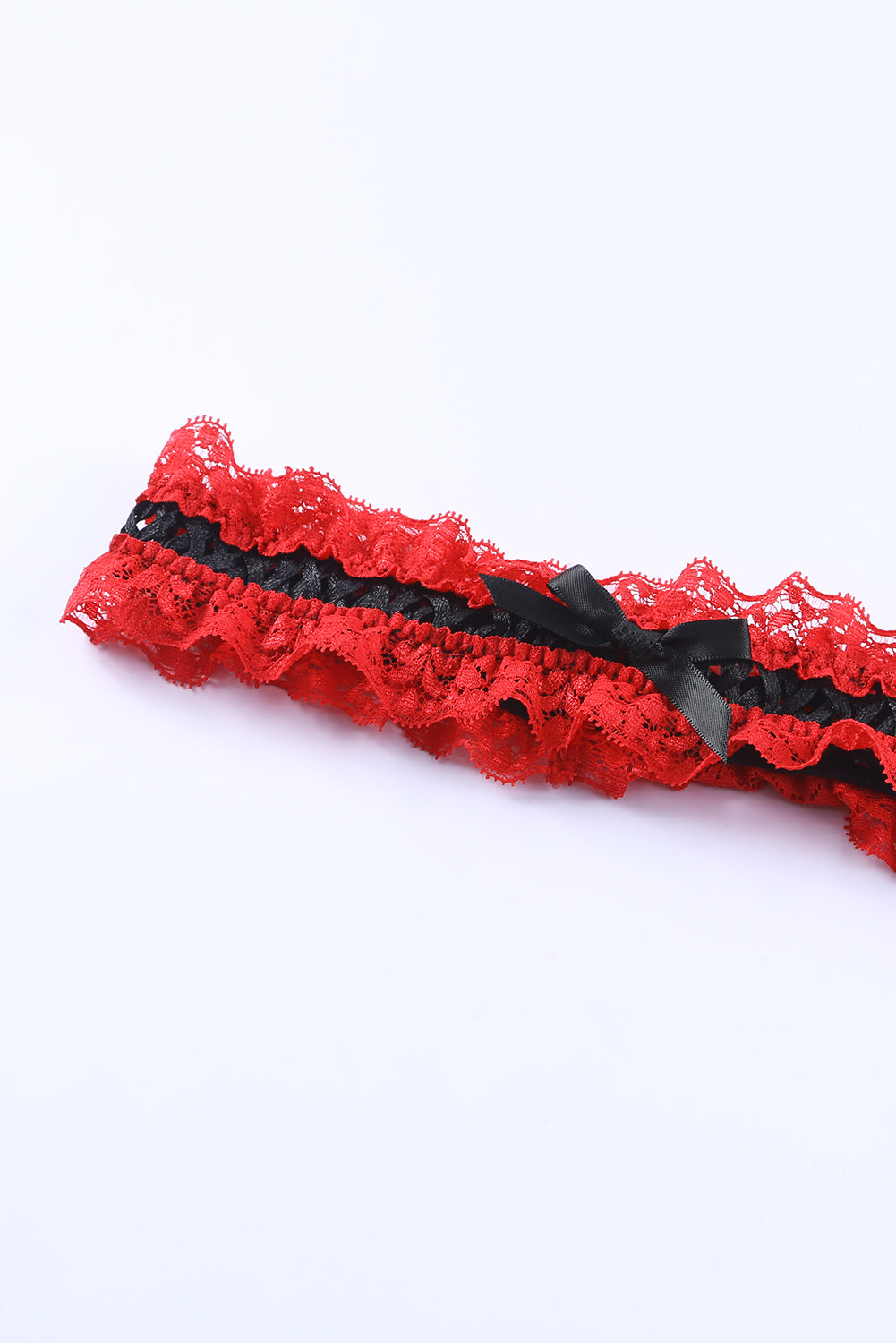 Red Sheer Lace Contrast Black Trim Lingerie Set