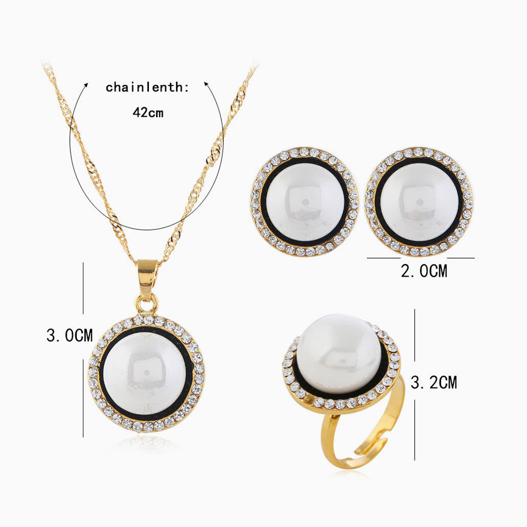 Ensemble de bijoux en strass avec bordure en perles perlées - Blanc