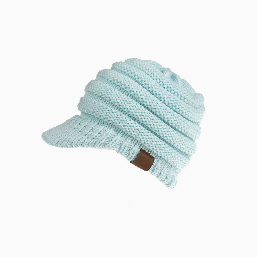 Cozy Me Up - Chapeau gavroche d'hiver en tricot côtelé avec queue de cheval