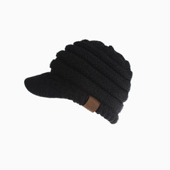 Cozy Me Up - Chapeau gavroche d'hiver en tricot côtelé avec queue de cheval