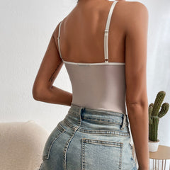 Romantischer Bustier-Bodysuit mit floraler Spitze und transparentem Netzstoff, Camisole-Oberteil - Weiß