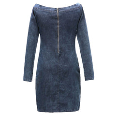 Robe courte moulante en jean à épaules dénudées et manches longues - Bleu