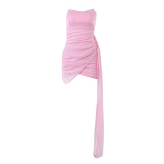 Einfarbiges, Gerafftes, Trägerloses, Figurbetontes Party-Minikleid Mit Wickelbesatz - Rosa Lila